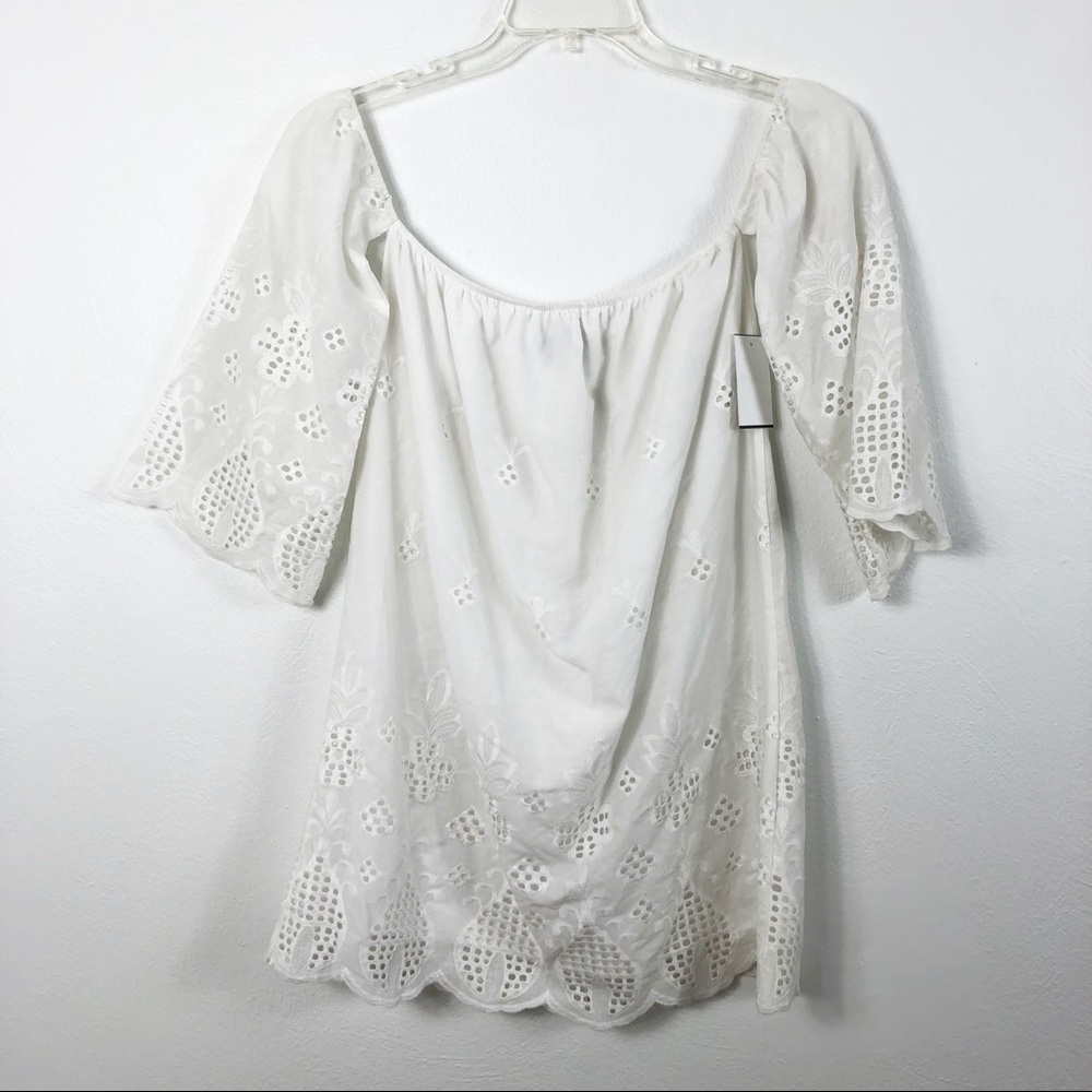 4SI3NNA White Off The Shoulder Eyelet Mini Dress - Picture 9 of 13